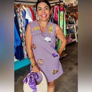 Queen of Sparkles LSU Mini Icon Purple Gingham Collar Dress- NWT